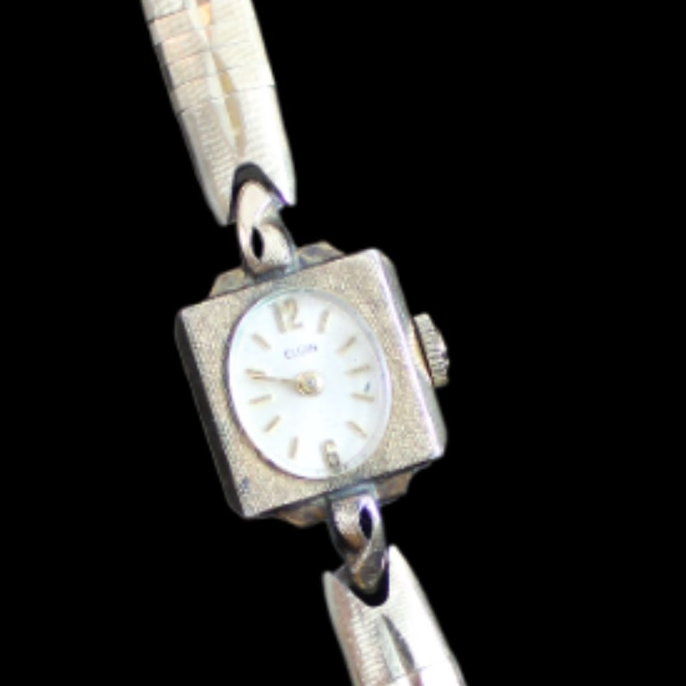 Elgin Gold Tone Vintage Working Manual Art Deco Square Case Oval Face Watch